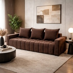 Canapea ZARA extensibila, 3 locuri, cu lada de depozitare, stofa suede maro , 220x95x80 Maro, Stofa Suede