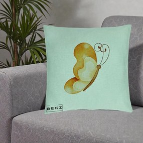Perna Decorativa Fluture Acuarela Auriu, 40x40 cm, Verde Menta, Husa Detasabila, Perna Inclusa, BEKZ®