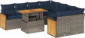 vidaXL Set canapele grădină cu perne 9 piese gri poliratan/lemn acacia