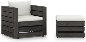 vidaXL Set mobilier grădină cu perne, 2 piese, gri, lemn impregnat