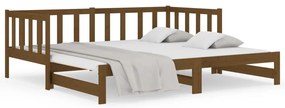 814667 vidaXL Pat de zi extensibil maro miere 2x(90x190) cm lemn masiv de pin