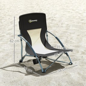 Outsunny Scaun de plajă pliabil, scaun camping pliabil ușor, husă de transport, suport pentru pahar, 58 x 55 x 62 cm, negru | Aosom Romania
