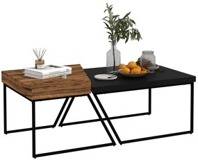 Set 2 Masute de Cafea din PAL si Otel in Stil Industrial, Masa Neagra 80x60x42 cm si Masa Maro 60x60x46 cm HOMCOM | Aosom RO