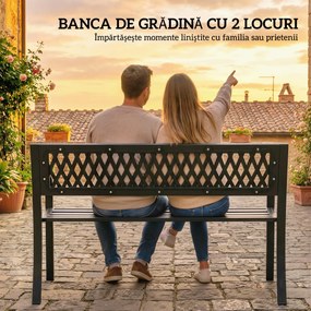 Outsunny Bancă de Grădină pentru Exterior, Bancă de Patio cu Brațe și Șezut cu Lamele, 2 Locuri pentru Grădină, Parc, Balcon, Mobilier Exterior, Negru | Aosom Romania