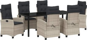 vidaXL Set de masă pentru grădină cu pernă 7 pcs Gri deschis poliratan