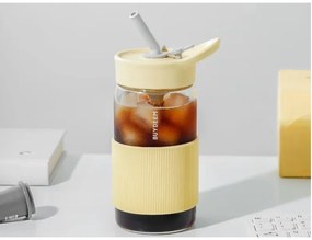 Sticla Buydeem CD1017-MY, 500 ml, Pai incorporat, Rezistenta la scurgeri, Sticla rezistentă la caldura pana la 150°C, Fara BPA, Galben
