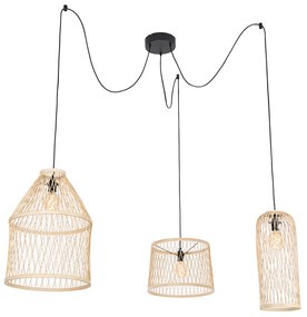 Lampă suspendată inteligentă pentru exterior din ratan cu 3 lumini inclusiv LED - Calamus