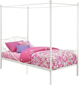 Pat metalic cu baldachin,  alb, 90x200, ADELISA