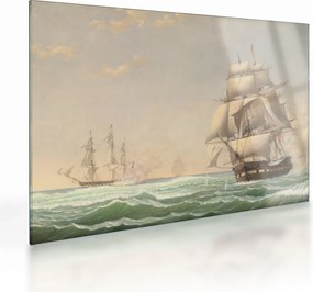 Tablou pe sticlă - Fitz Henry Lane, The United States Frigate President Engaging the British Squadron, reproducere (70x50 cm)