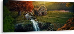 Tablou cu căbănuță în peisaj de poveste (120x50 cm)