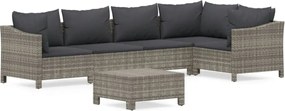 vidaXL Set mobilier de grădină cu perne, 6 piese, gri, poliratan