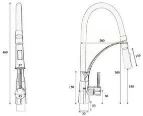 Baterie bucatarie cu pipa flexibila Rea Gaspar negru - auriu