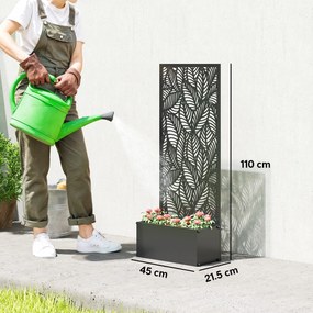 Outsunny Jardinieră cu spalier, ladă pentru flori, cu paravan, pentru plante cățărătoare, metal, 45 x 21,5 x 110 cm, negru | Aosom Romania