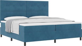 vidaXL Pat cu arcuri cu saltea Albastru închis 200 x 200 cm Catifea