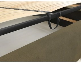 Pat matrimonial verde închis tapițat cu spațiu de depozitare și somieră 180x200 cm Jagna – Bobochic Paris