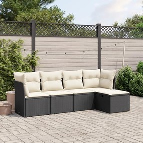 vidaXL Set mobilier de grădină cu perne, 5 piese, negru, poliratan