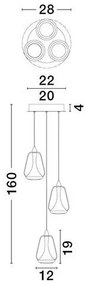 Lustra moderna cu 3 pendule LED, Metal, Sticla, Fumuriu, ALISH