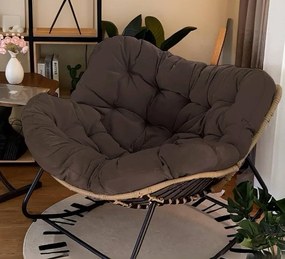 Scaun balansoar pentru interior si exterior, sezlong tip ou cu pernă captusita, cadru metalic, Maro