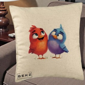 Perna Decorativa Pasarele Vesele Duo, 40x40 cm, Bej, Husa Detasabila, Perna Inclusa, BEKZ®