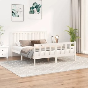 3188217 vidaXL Cadru de pat cu tăblie, alb, 160x200 cm, lemn masiv de pin