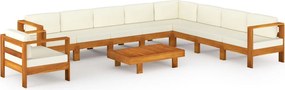 vidaXL Set fotoliu de grădină cu 10 piese și perne, 100x60 cm, lemn de salcâm
