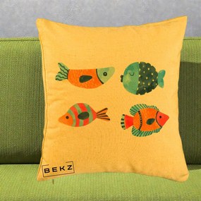 Perna Decorativa Pesti Acuarela, 40x40 cm, Galben, Husa Detasabila, Perna Inclusa, BEKZ®