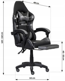 Scaun de gaming ergonomic alb - roz CLASSIC cu suport pentru picioare