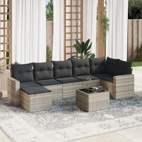 3251629 vidaXL Set mobilier de grădină cu perne, 8 piese gri deschis poliratan