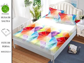 Husa de pat cu elastic 180x200 din Bumbac Finet + 2 Fete de Perna - Multicolor Geometric