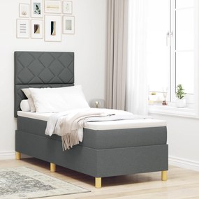 vidaXL Pat cu arcuri cu saltea și LED gri închis 80x200 cm țesătură