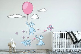 Autocolant jucăuș de perete albastru-roz Mice In Love 100 x 200 cm
