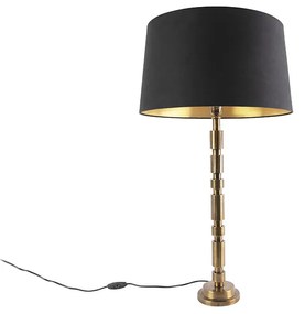 Lampă de masă Art Deco bronz cu abajur din bumbac negru 45 cm - Torre