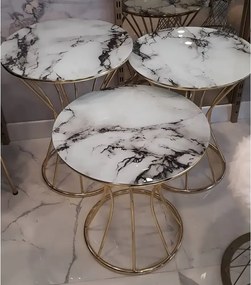 Set masuta de cafea,sticla, seria 259,Homs, 3 buc,5002-,alb si gold