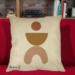 Perna Decorativa Geometric Boho Disc si Arc, 40x40 cm, Crem, Husa Detasabila, Perna Inclusa, BEKZ®