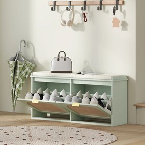 HOMCOM Bancă pentru încălțăminte, banc de depozitare, șezut căptușit, sertare rabatabile, ușă din ratan, 104 x 26 x 47,5 cm, verde | Aosom Romania
