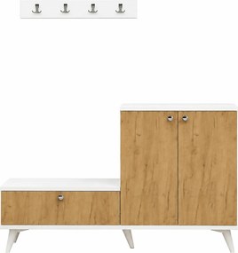 Pantofar si cuier, stejar/alb, PAL melaminat, 120x30x76 cm