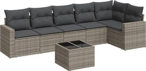 vidaXL Set canapele de grădină, 7 piese, cu perne, gri, poliratan