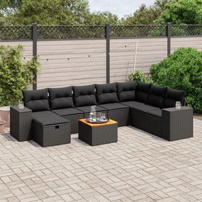 vidaXL Set mobilier de grădină cu perne, 9 piese, negru, poliratan