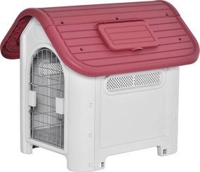 PawHut Cușcă pentru câini exterior și interior ușă dublă din metal și ventilație multiplă 59 x 75 x 66 cm roșu | Aosom Romania