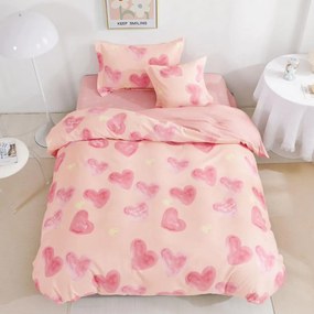 Lenjerie de pat cu elastic, tesatura tip finet, pat 1 persoana, 4 piese, roz, T60-98