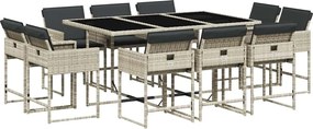 vidaXL Set mobilier de grădină cu perne 11 piese gri deschis poliratan