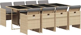 vidaXL Set de masă pentru grădină, 9 piese, cu perne, bej, poliratan