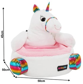 Fotoliu tip sac unicorn, alb roz amestec de culori, BUFEL