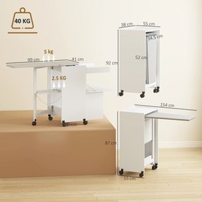 HOMCOM Dulap Masă de Călcat Pliabil cu Roți și Suport pentru Fier de Călcat, Dulap de Călcat Multifuncțional cu Rafturi, Compartiment Deschis, pentru Spălătorie, Baie, 154x55x87 cm, Alb | Aosom Romania