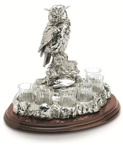 Set Lux Statueta argintata si suport pentru bauturi fine Wise Owl by Chinelli Italy