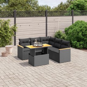 3273071 vidaXL Set mobilier de grădină cu perne, 6 piese, negru, poliratan