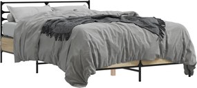 vidaXL Cadru de pat, stejar sonoma, 120x190cm, lemn prelucrat și metal