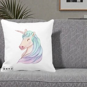 Perna Decorativa Unicorn Acuarela Pastel, 40x40 cm, Alba Mata, Husa Detasabila, Perna Inclusa, BEKZ®
