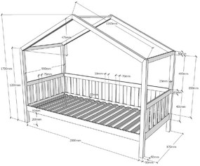 Set DALLAS în alb format dintr-un Pat copii Vipack cu gard (90 x 200 cm) și un sertar.