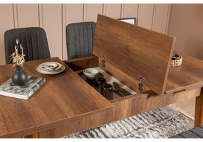 Masă de sufragerie extensibilă cu 2 scaune și 2 bănci Vlasta (nuc + antracit). 1073079